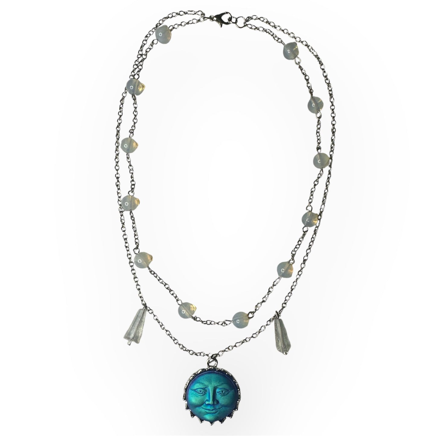 Glass Bead and Nickel Necklass with Smiling Moon