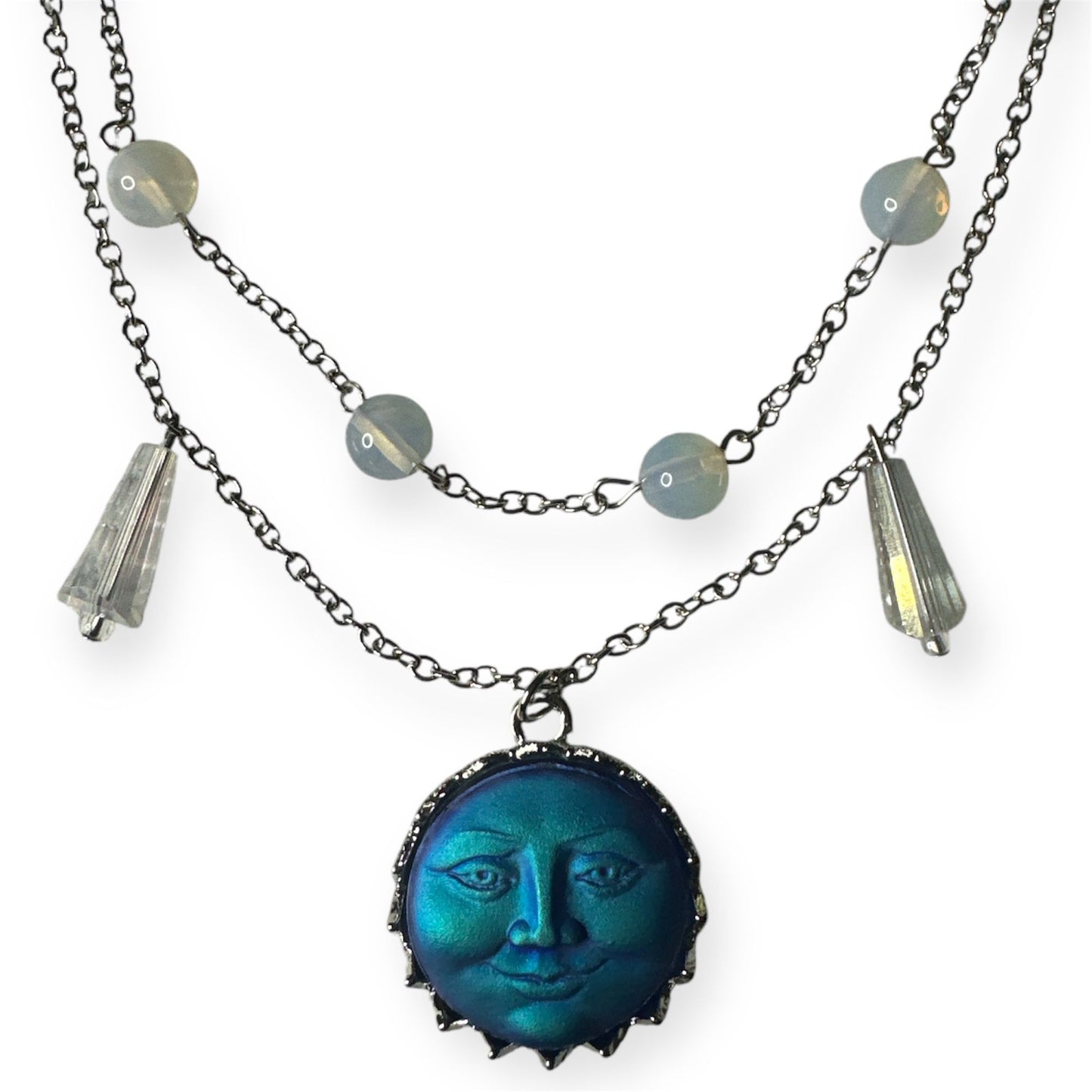 Glass Bead and Nickel Necklass with Smiling Moon